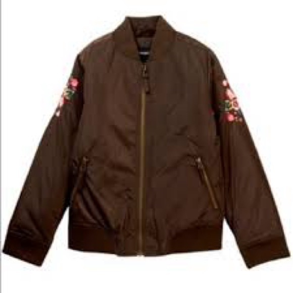 Rothschild Other - Rothschild Brown Green Bomber Jacket Youth embroidered floral M 10 12 $72